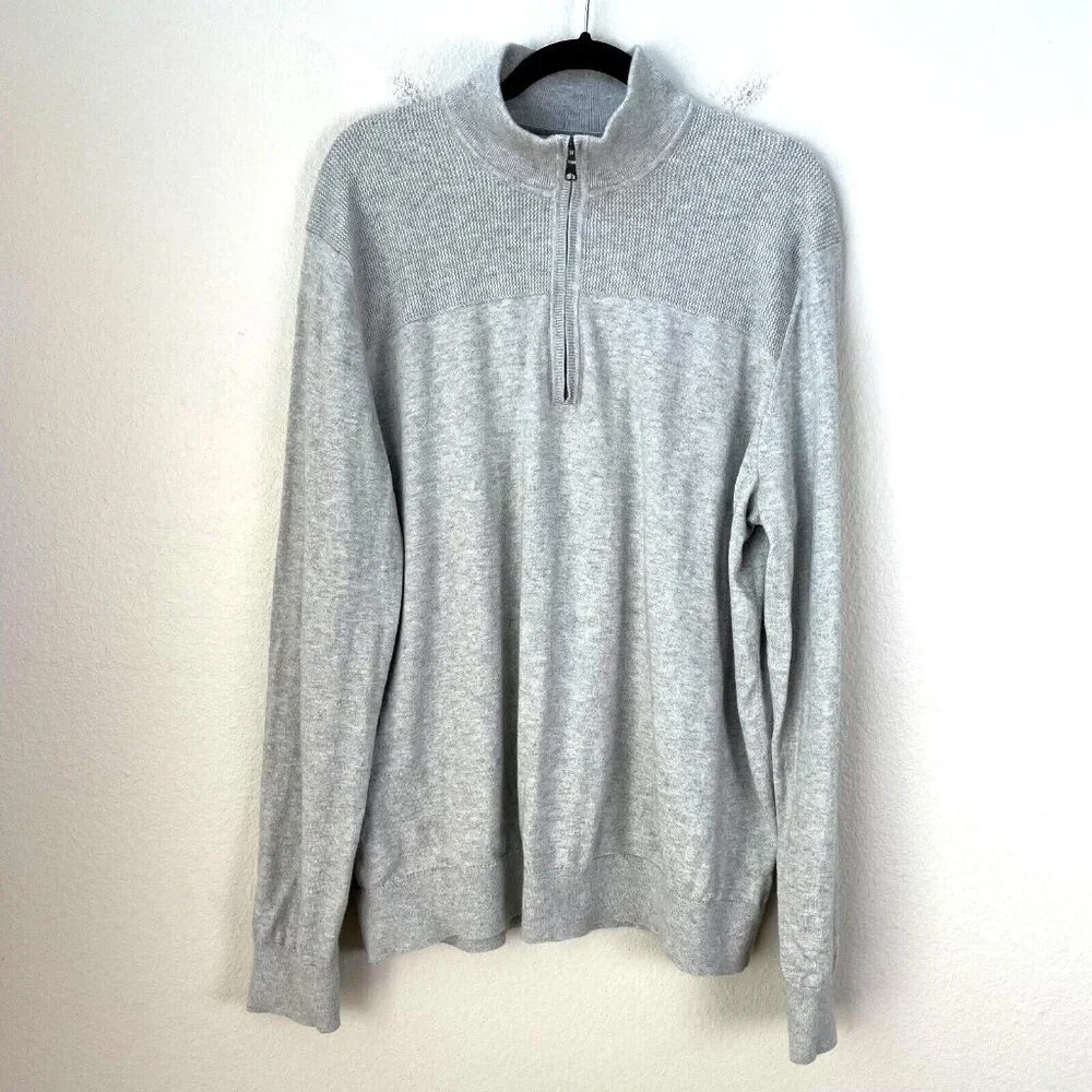 Banana Republic Mens XL Gray‎ Pima Cotton Cashmere Quarter Zip Pullover Sweater